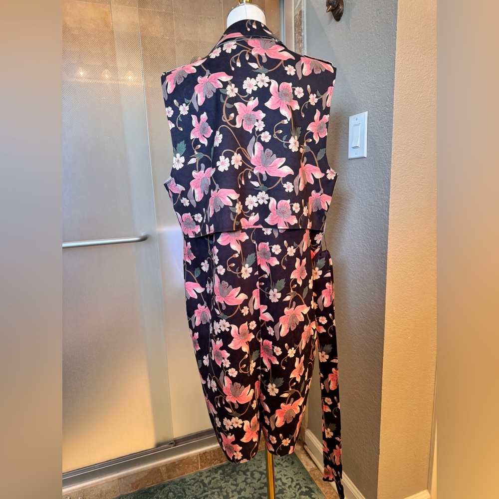 KATE & MALLORY Faux Suede Sleeveless Floral Midi Wrap Dress Pink Dark Navy Blue - Picture 8 of 16